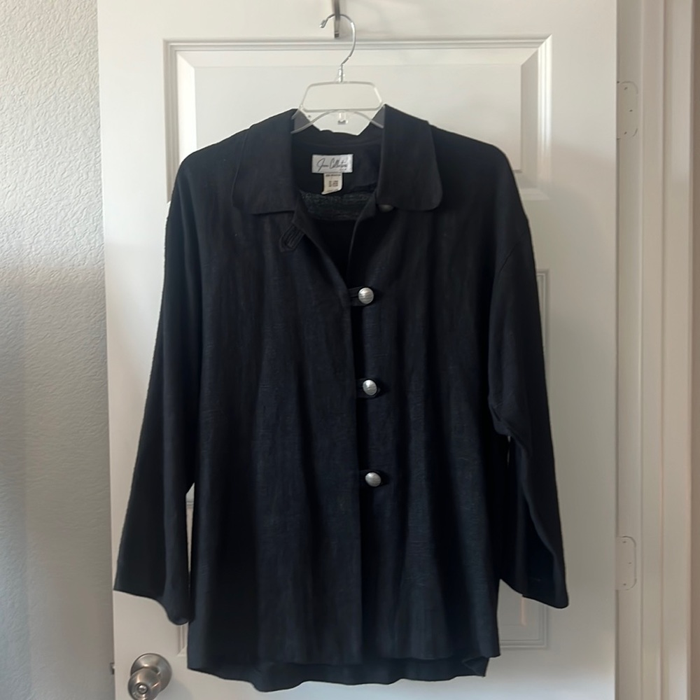 VTG 90s Joon Collection black  linen blend jacket size Large lagen look casual